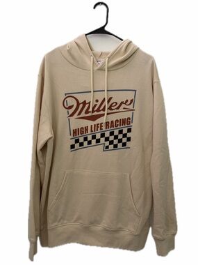 MILLER HIGH LIFE RACING UNISEX M HOODIE IN CREAM CHECKERED GRAPHIC COTTON NWOT
